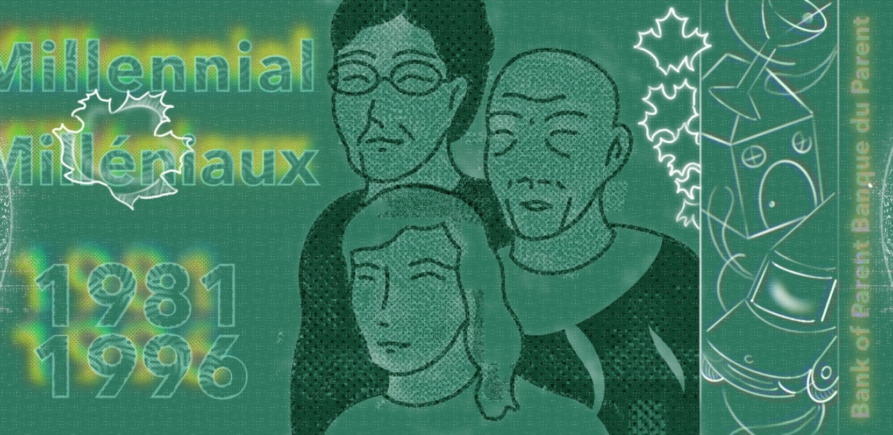 A sketch of a family and the word millennial and the years 1981-1996