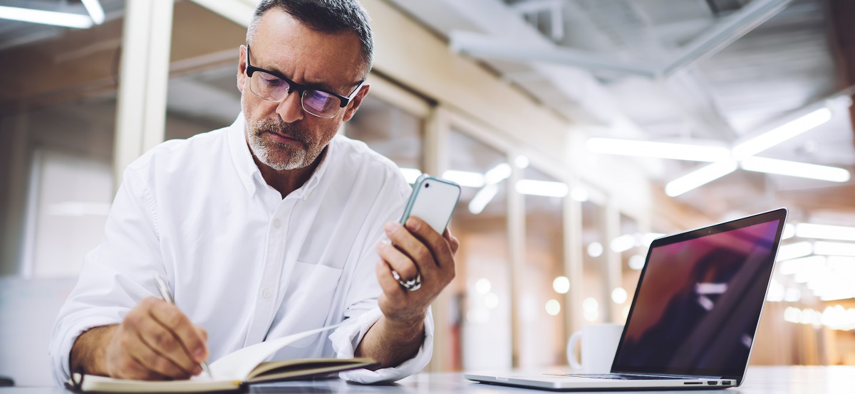 Man working on phone