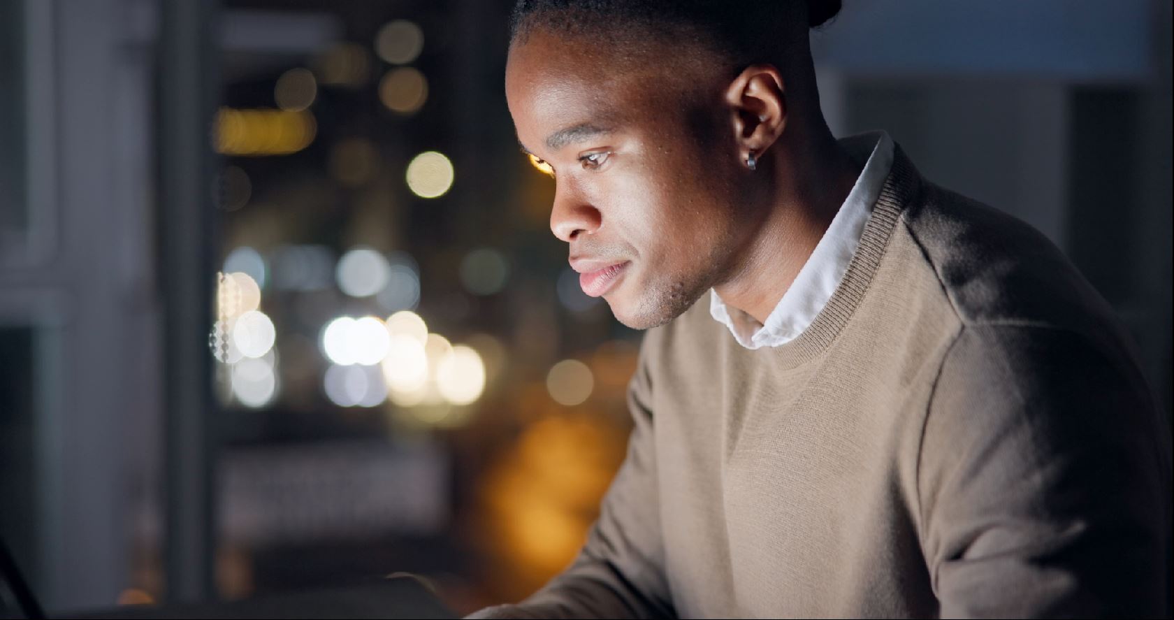 Man working late on his laptop