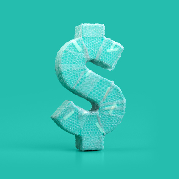 Dollar sign wrapped in bubble wrap
