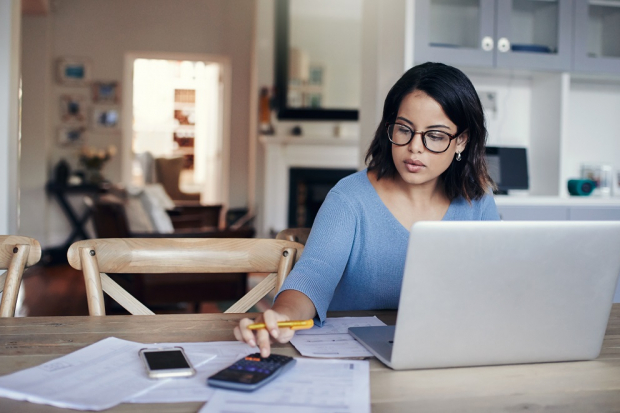 Woman calculating budget