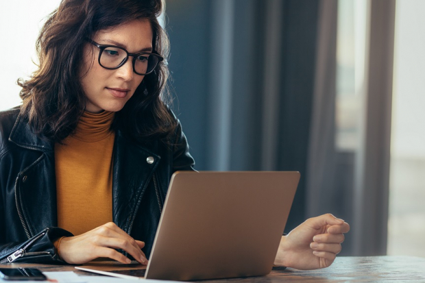 Woman working on her laptop