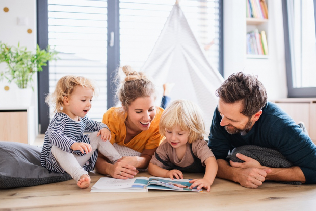 Happy family reading