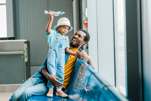 Father and son at the airport