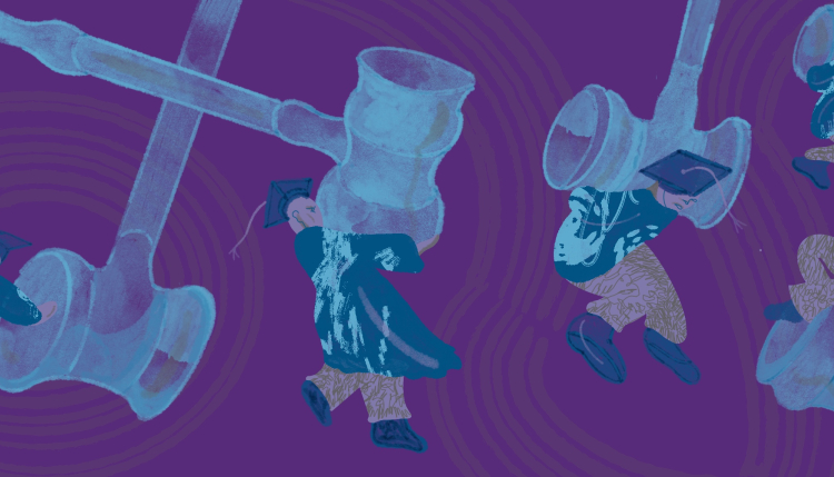 Gavels falling on graduates