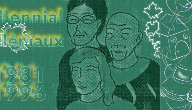 A sketch of a family and the word millennial and the years 1981-1996
